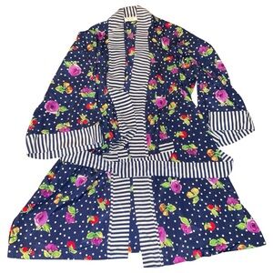 Vintage 90s Victoria's Secret Gold Label Robe Womens Floral Blue Polka Dot